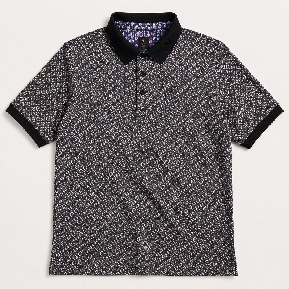 Like No Other Golf Polo Shirt Mens M Black Geometric Print Stretch Short Sleeve